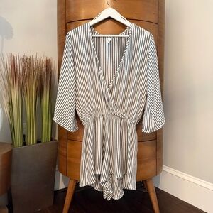 Striped, Lightweight, Faux Wrap, Romper-stlye Beach/Pool Cover-up by Elan SMALL